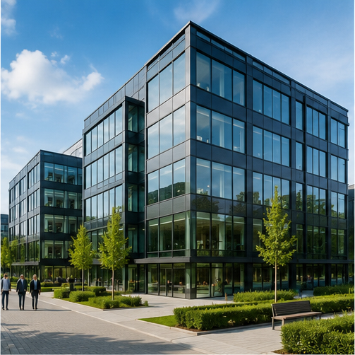 Moderne kantoorlobby met digitale ontvangst