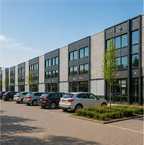 Moderne entree van een verzamelgebouw met glazen lobby